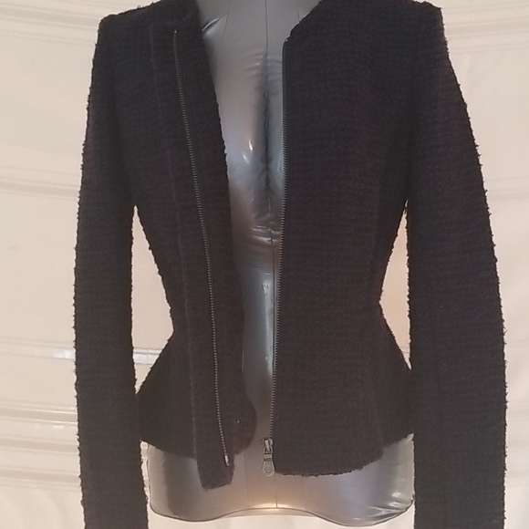 Loft Navy Blue and Black Collarless Peplum Blazer - Picture 5 of 7